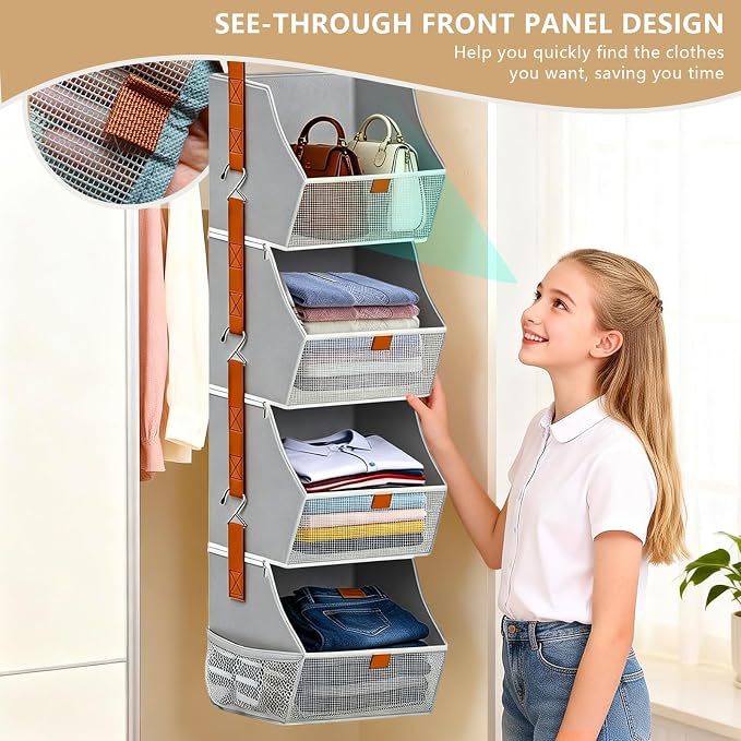 Fabric Hanging Closet Clothes Organizers and Storage Detachable 4 Tier - Image 4