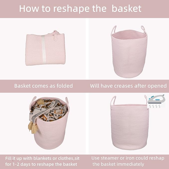 XUANGUO Cotton Rope Laundry Basket Hamper for Girls Kids Baby Nursery Pink - Image 6