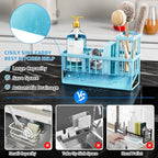Cisily Blue Kitchen Sink Caddy Organzier with High Brush Holder, Sponge Holder for Sink, 304 Rustproof Stainless, Kitchen Countertop Soap Dispenser Organizer, Blue Home Decor and Accessories - Image 5