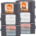 Lifewit 90L Large Storage Bags, 6 Pack Closet Organizers and Storage, Clothes Storage Bins with Lids, Foldable Storage Containers with Reinforced Handles for Clothing, Blanket, Bedding, Comforter Gray by Lifewit