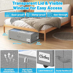 Under Bed Storage with Wheels, 4-Pack 10" Height XXL 75L Rolling Storage Bins, Quick Assembly Underbed Shoe Storage Containers with Clear Lid & Label, Dorm Under Bed Drawers for Clothes, Shoes, Grey - Image 3