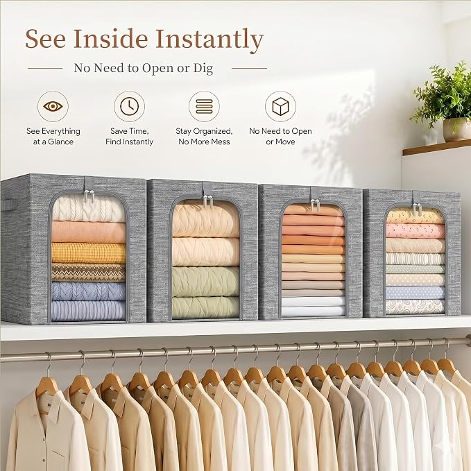 GoMaihe Clothes Storage Bins with Metal Frame for Closet, 40L 6-Pack Grey - Image 7