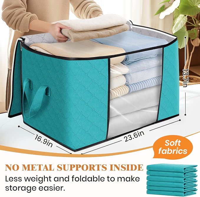 Fab totes 90L Clothes Storage, Foldable Thick Fabric Blanket Storage Bags | Foldable Containers with Zippers,Window and Handles for Organizing Bedroom, Closet, Comforter, Bedding,Dorm essentials - Image 2