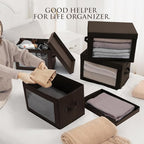 Homsorout Foldable Storage Boxes with Clear Window - Clothes Organizers and Decorative Bins with Lid, Fabric Storage Cube, Baskets for Shelves, Yarn, Home, Brown, 3 Pack - Image 3