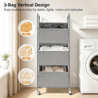 STO STO 3-Tier Vertical Rolling Laundry Hamper, Removable Bags, Gray Faric - Image 4
