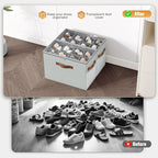 2 Pack Shoe Organizer for Closet, Foldable Shoe Storage with Adjustable | Farbic shoe storage organizer box bin with clear cover, fits up to 16 pairs, shoe storage box for closet, entryway, gray - Image 2