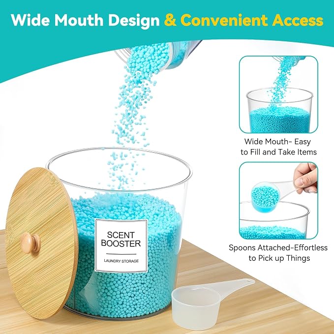 Laundry Pods Container & Dryer Sheet Holder, Laundry Room Organization and Storage Jars with Lids, Labels & Scoops for Powder Detergent Scent Booster - Image 4