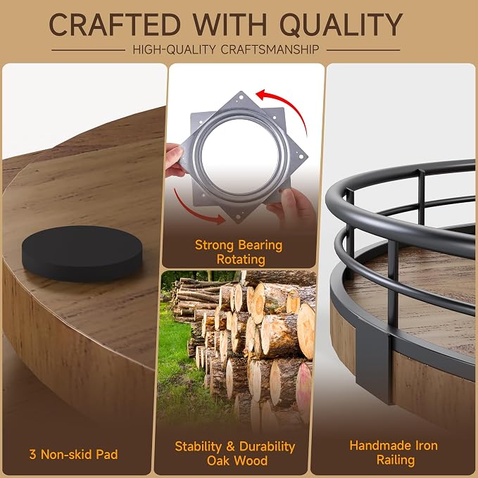 AMH 9-Inch Farmhouse Oak Lazy Susan Cabinet Organizer, Walnut Finish - Image 5