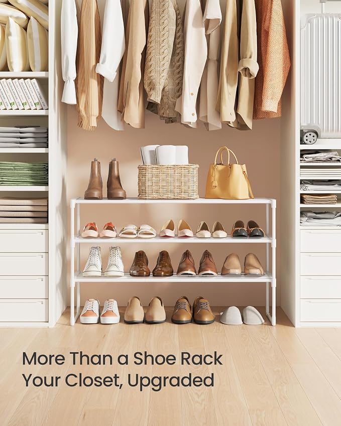 SONGMICS Shoe Rack, 3-Tier Shoe Organizer, Metal Storage Shelf | for Entryway, Upright or Upside Down, for 16-20 Pairs, Stackable, 11.8 x 36.2 x 21.7 Inches, Pearl White ULSA303W03 - Image 8