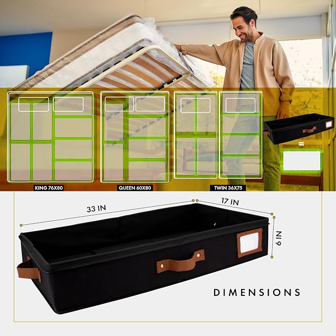 HOMELUX THEORY Under Bed Storage, Large 2pc with Lid, Black | Drawer-style pull-out design, Fits blankets, clothes, fabric & shoes, Bins with lids, Bedroom & closet storage - Image 2