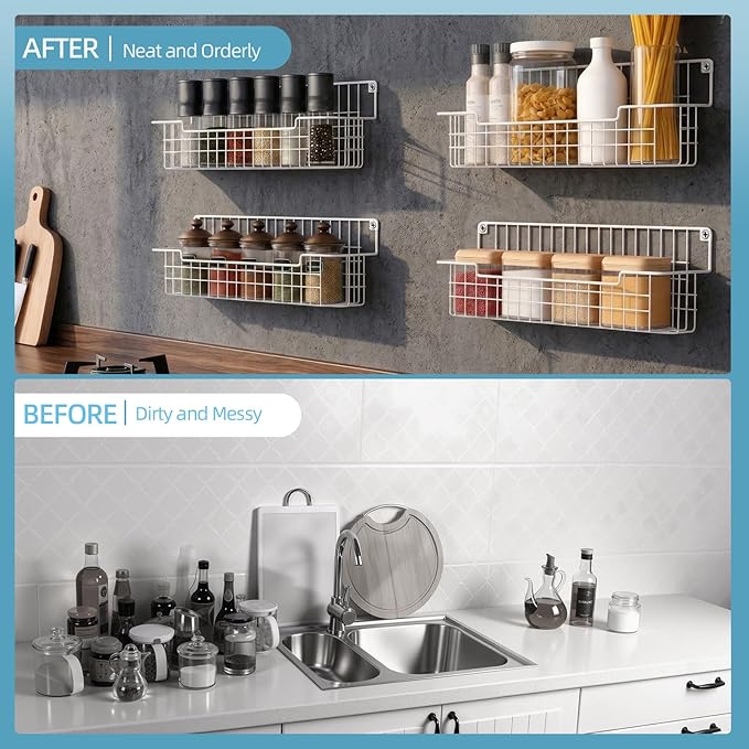 Spice Rack Wall Mount, 4 Pack Spice Organizer, White - Image 5