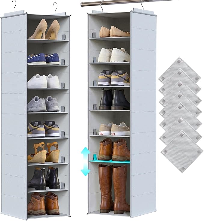 Hanging Shoe Organizer for Closet, 8 Tier Extra Wide Closet Shoe Organizer | Adjustable Shelf Height for Boots and Shoes, Heavy Duty Hanging Shoe Rack for Closet Rod, Space-Saving Shoe Storage Organizer by Ofiray-home