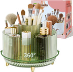 Clear Rotating Makeup Organizer Countertop for Vanity, 360° Makeup Brush Holder Organizer with 5 Compartments, Transparent Cosmetic Storage for Lipstick, Skincare, Bathroom Counter(Transparent Green) by Unknown