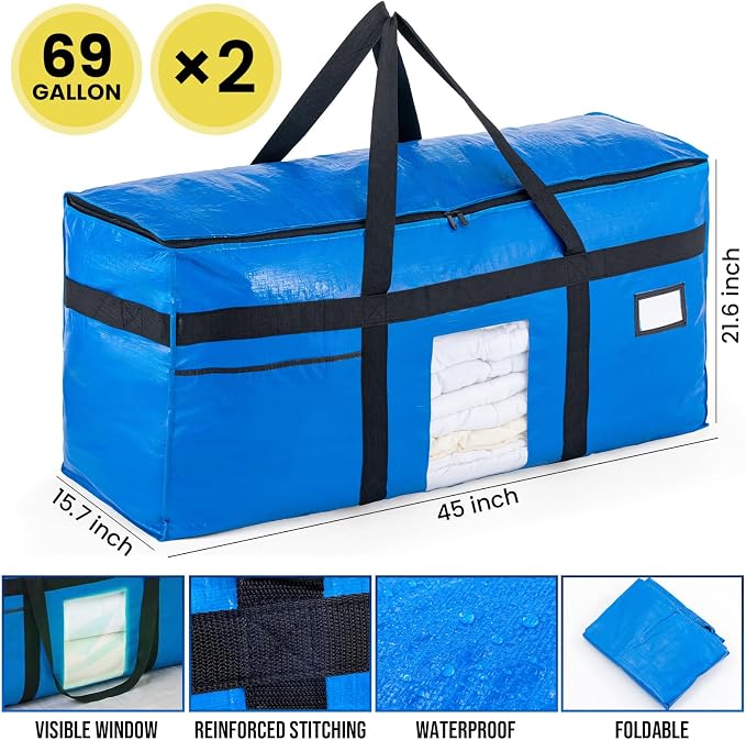 TAILI 2 Pack XXL Storage Bags with Visible Window and Handy Pocket,Blue - Image 4
