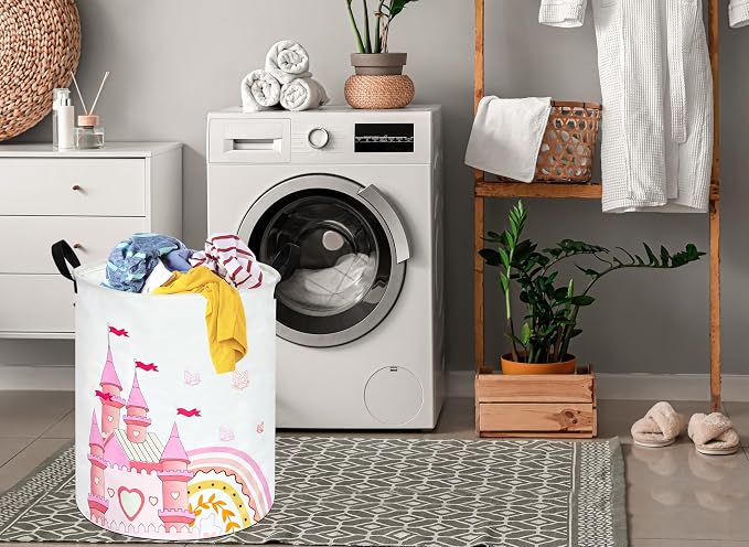 MAIZMZ Pink Castle Storage Bins Organizer Toy Box Laundry Basket Large Canvas Collapsible Chest for Home/Dorm/Kitchen/Pet/Office/Closet/Shelf/Gift Baskets - Image 4