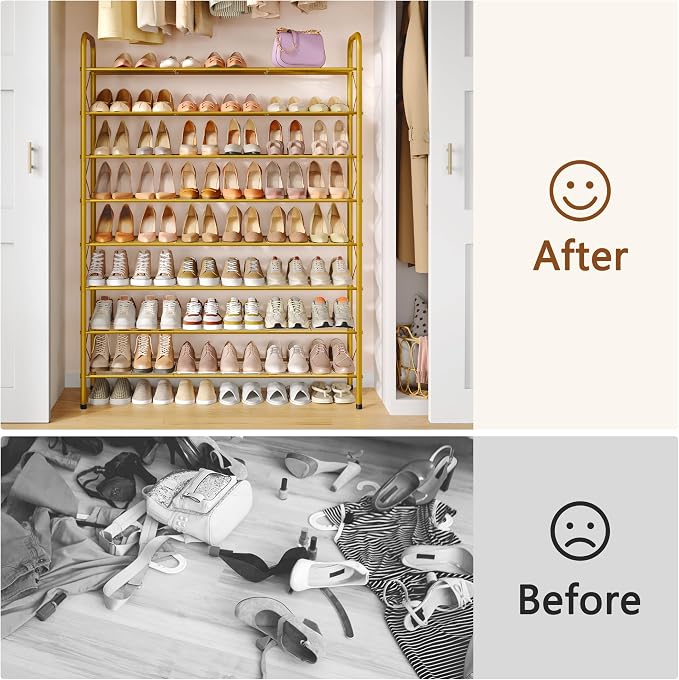 Hoctieon 8 Tier Shoe Rack for Closet, Durable Mesh Style Shoe Rack, Entryway Shoe Shelf, Shoe Storage Organizer for Hallway, Bedroom, Living Room, Wardrobe, Gold - Image 9