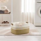 45L Small Woven Laundry Basket Hamper with Leather Handles,Khaki - Image 3