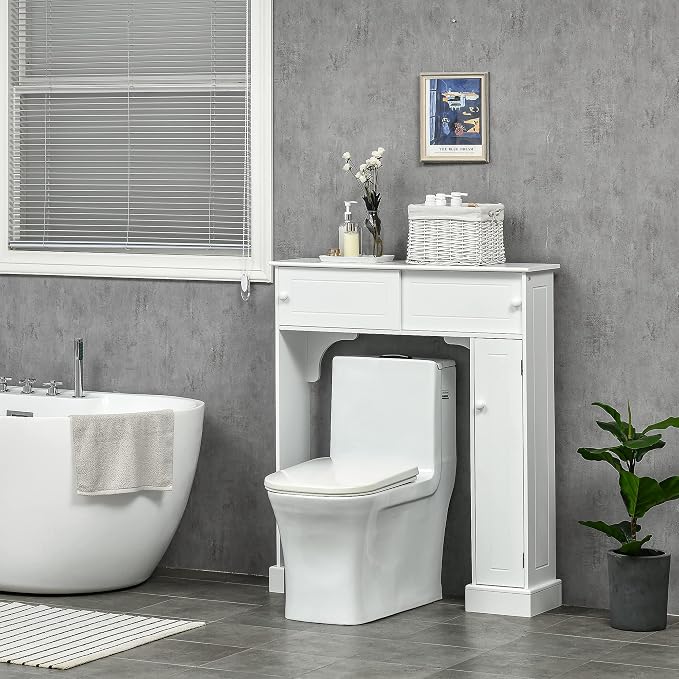HOMCOM Over The Toilet Bathroom Cabinet Storage Cabinet White - Image 7