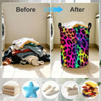 Leopard Laundry Basket Foldable Laundry Hamper With Handles Clothes Storage Bucket Organizer Laundry Bag For Bedroom Bathroom Laundry Storage 19.6 x 15.7 - Image 4