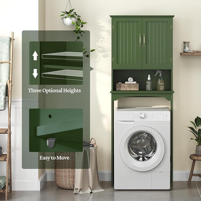Yaheetech Over the Toilet Storage Cabinet, Bathroom Organizer, Green - Image 7
