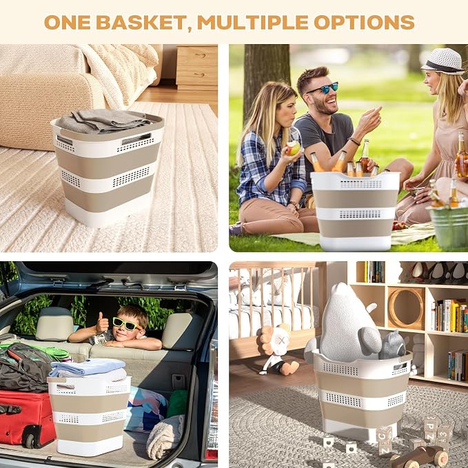 OOAMBB 43L+43L Collapsible Laundry Baskets plastic (Beige, 2 Packs) - Image 4
