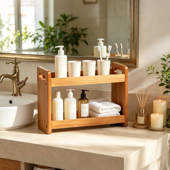 Bathroom Counter Organizer, 2 Tier Bathroom Countertop Organizer, Bathroom Counter Shelf, Wooden Makeup Organizers Countertop, Bathroom Vanity Organizers and Storage for Bedroom, Gifts - Image 7