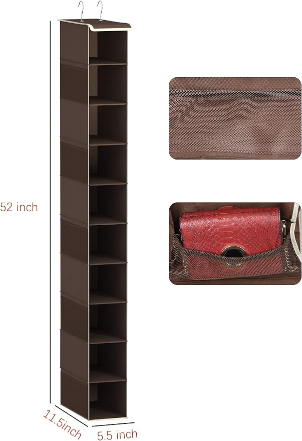 Libeder 10-Shelf Hanging Closet Shoe Organizers with Side Pockets, Coffee - Image 3