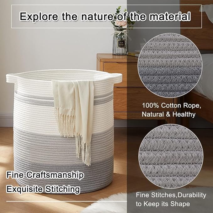 OIAHOMY 80L Laundry Basket Laundry Hamper Nursery Hamper White&Gray - Image 5