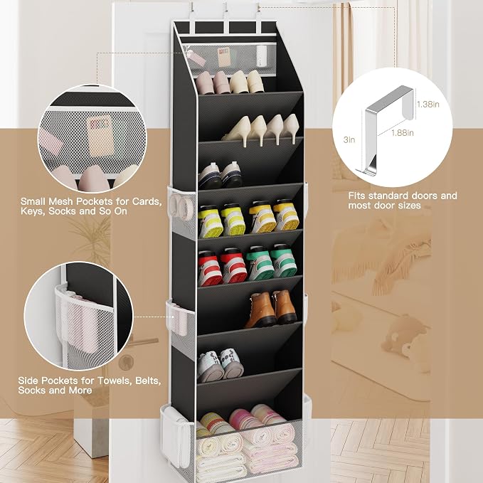 Criusia Shoe Storage, Over the Door Shoe Organizer, Hanging Closet Shoe Storage with Large Deep Pockets, Fits 16–24 Pairs of Sneakers, Sandals, Boots, Black - Image 5