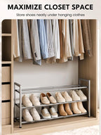 Bumusty 3 Tier Expandable Shoe Rack for Closet, Light Grey | 18"-33" Adjustable Shoe Rack for Entryway, Small Shoe Organizer for Dorm, Front Door, Sturdy Metal - Image 4