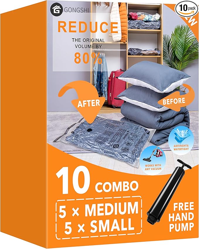 GONGSHI Vacuum Storage Bags for Clothing, 10-Piece, Medium & Small by GONGSHI