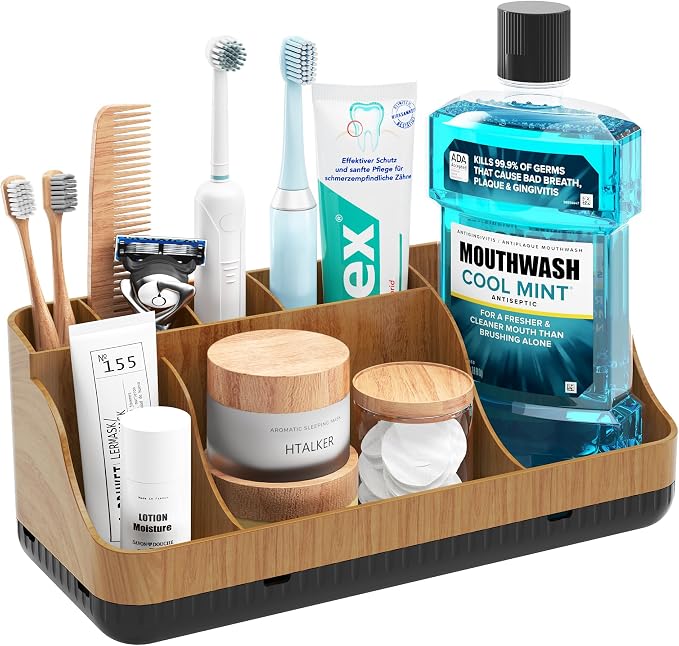 Bathroom Counter Organizer and Storage, 7 Slots Detachable Toothbrush Holders for Bathrooms, Anti-Slip Electric Toothbrush and Toothpaste Holder Countertop by Homtalker