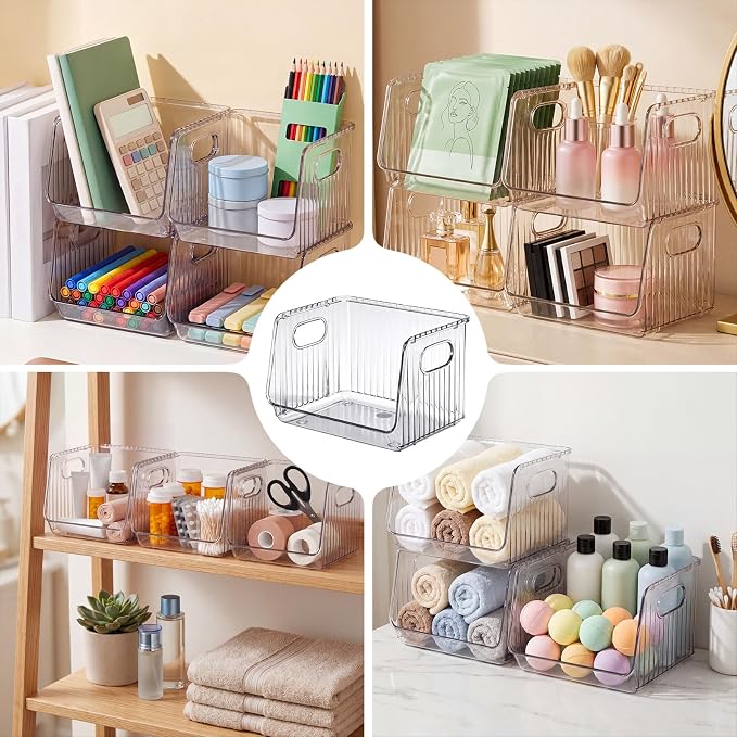 Novabright 4 Pcs Clear Plastic Storage Bins Stackable Pantry Storage Organizer Kitchen Cabinet Organizers Ideal Containers for Coffee Pod Tea Sugar Bag Office Fridge Caddy - Image 6