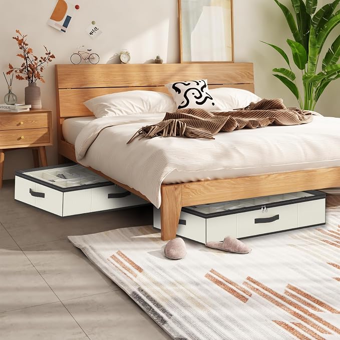 homyfort 32 Pairs Shoe Organizer Under Bed, Sturdy Underbed Shoe Storage Boxes Bins, Organizador De Zapatos, Extra Large Zapateras Organizer, Beige, Set of 2 - Image 6