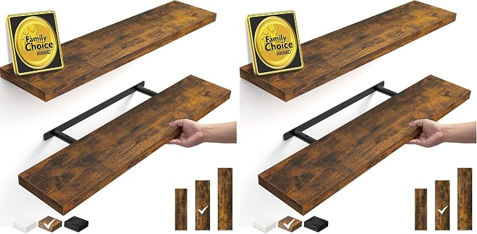 BAYKA Rustic Brown Floating Shelves 35.4in, Set of 2, Wall Mount Wood Shelf (Pack of 2) by Bayka