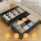 KITHELP Underbed Storage Containers with Wheels, Large Under Bed Drawers on Wheels with Removable Lids, Rolling Shoe Organizer Under Bed Storage Dresser Metal Drawers for Clothes Toys Blankets (2PACK) - Image 6