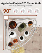 Orimade Corner Shower Caddy Stainless Steel with Hooks Wall Mounted Bathroom Shelf Storage Organizer Adhesive No Drilling 2 Pack, Silver Only for 90-Degree Corner - Image 3