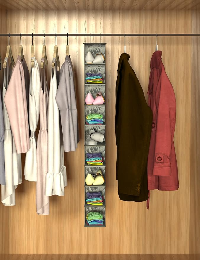 Libeder 10-Shelf Hanging Shoe Organizers with Side Pockets, Grey With Pattern - Image 4