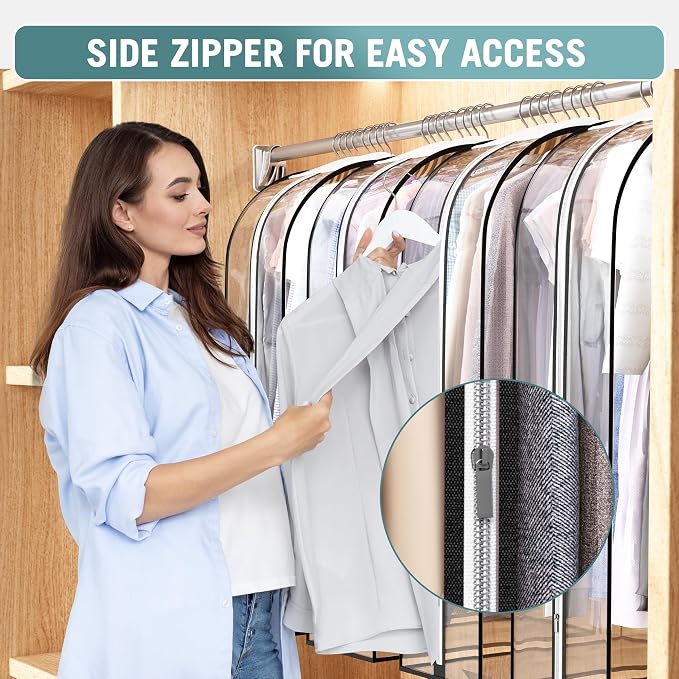 Liuoud Clear Garment Bags for Hanging Clothes 10” Gusseted, 4 Pack, 40”&60” | Suit Bags for Closet Storage with Large Metal Zipper, Breathable odorless Hanging Plastic Clothes Cover for Coat Dress Fur - Image 4