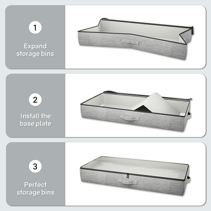2-Pack Under Bed Storage Containers, 4.5 Inches Tall Clothes Storage, Grey | Low Profile Collapsible Underbed Organizer Bin with Sturdy Sidewalls/Bottom, Cotton-linen, For Seasonal Clothes & Bedding - Image 9