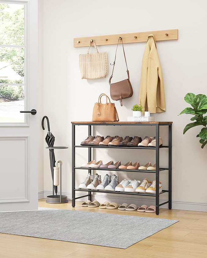 Kitsure Shoe Rack for Closet, Shoe Storage, 29.5" Wide - 4 Tier, Brown | Space-Saving Shoe Organizer with Leveling Feet, Sturdy & Rust-Proof Wooden Shoe Rack for Entryway, Bedroom, Living Room - Image 2