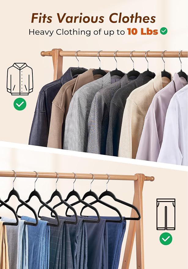HOUSE DAY Black Velvet Hangers 50 Pack - Non Slip Felt Hangers, No Wrinkles - Image 7