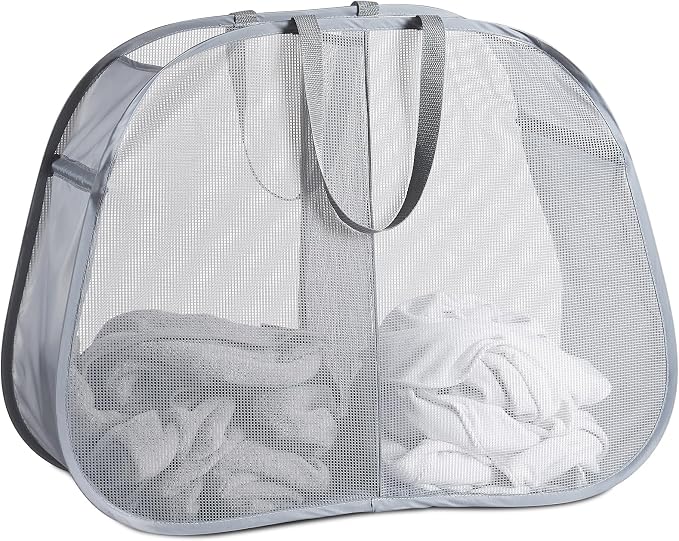 Seiritex Mesh Popup Laundry Hamper 2 Compartment, Collapsible Laundry Sorter Basket Foldable Hamper for Clothes, College Dorm, Travel (Gray) by SEIRITEX
