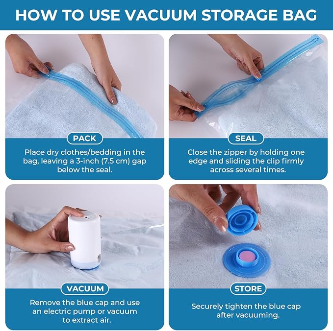 Vacuum Bags for Travel with Portable Electric Pump, 16 Pack Vacuum Seal Bags for Luggage and Suitcase Compression, Space Saver Vacuum Storage Bags for Clothes and Clothing Travel - Image 6