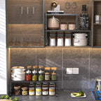 Cabinet Shelf,Expandable Adjustable Stackable Kitchen Organizer,for cabinets, Kitchens, countertops, bathrooms Shelf Organizer (2Packs/Black,Medium) - Image 2