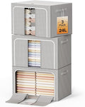 Clothes Storage Bins with Metal Frame Foldable Storage Box Clothes Organizers Storage Containers for Clothes Sheets Blankets Books Toys Gifts and Holiday Decorations (24Lx3 Pack) by LeArex