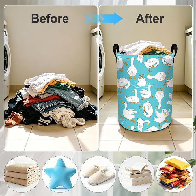 Ducks White Laundry Basket Foldable Laundry Hamper With Handles Clothes Storage Bucket Organizer Laundry Bag For Bedroom Bathroom Laundry Storage 19.6 x 15.7 - Image 4
