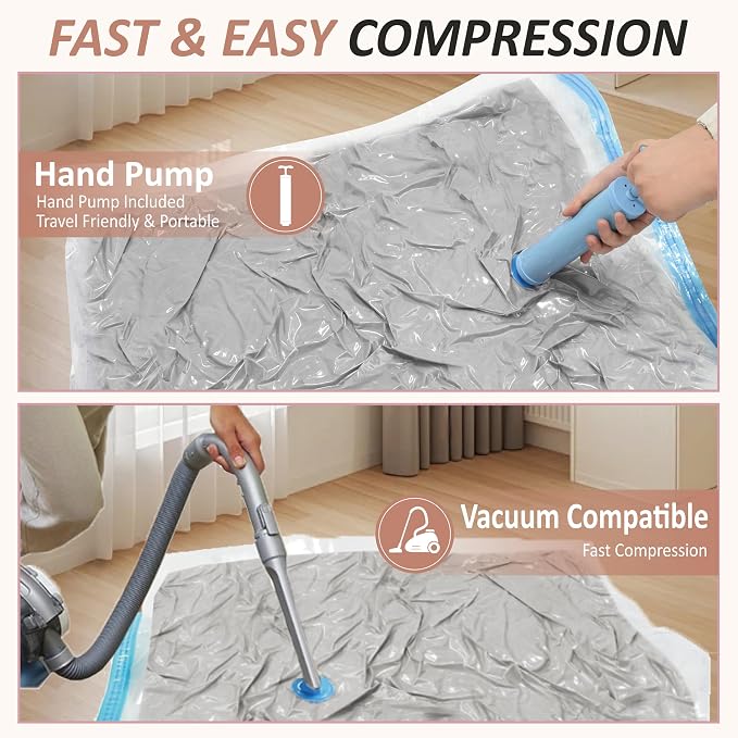 8 XXL Jumbo Vacuum Storage Bags for Bedding, Space Saver with Hand Pump | 47.2" x 35" Extra Large Vacuum Seal Bags for Bedding, Comforters, Blankets & Pillows; 80% Space-Saving Storage for Home - Image 5