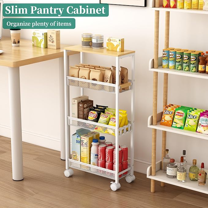 4-Tier Slim Utility Rolling Laundry Cart with Wheels, Easy to Assemble - Image 9