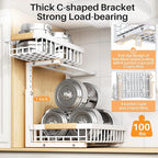 PXRACK Under Sink Organizer, Adjustable Height, 2 Tier Pull Out Under Cabinet Organizer, Slide Out Thickened Metal Under Sink Storage for Kitchen Bathroom Laundry Pantry Cabinet, White, Large-2-Pack - Image 6